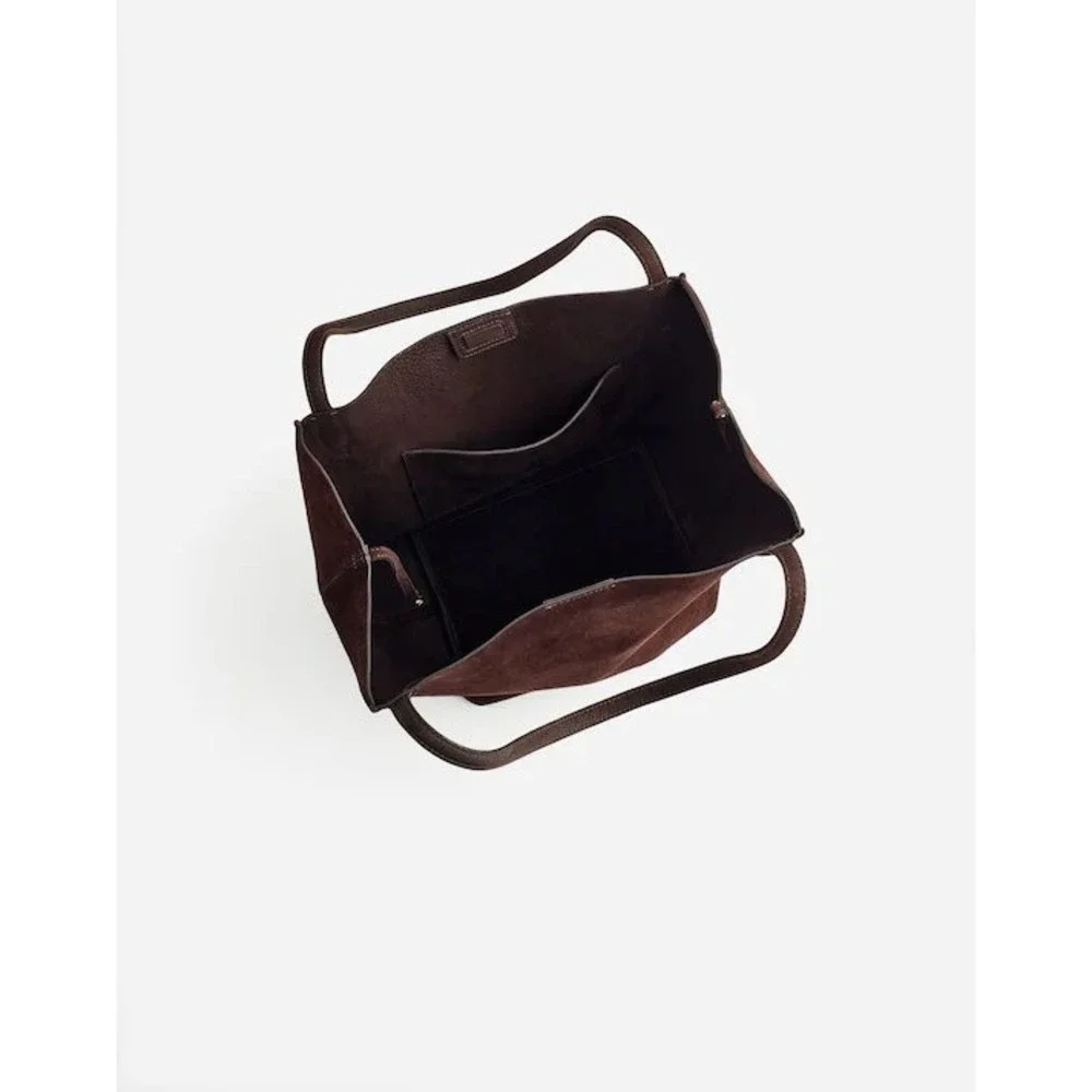 Madewell The Shopper Tote Soft Grain Suede Dark Carob Oversized Shoulder Bag - Picture 3 of 14